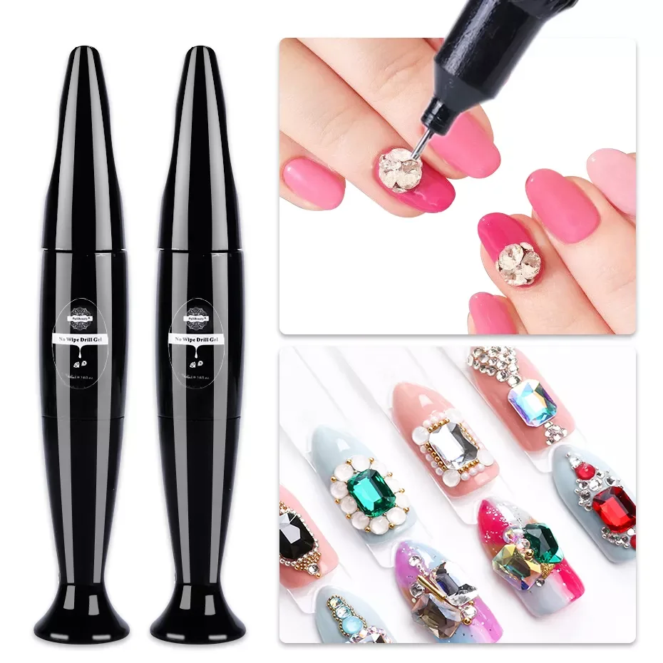

NEW IN Nail Glue For Rhinestone Decorations Adhesive Gel Acrylic Dual Use Brush Needle No Wipe Top Coat UV/LED Nails Tools LY953