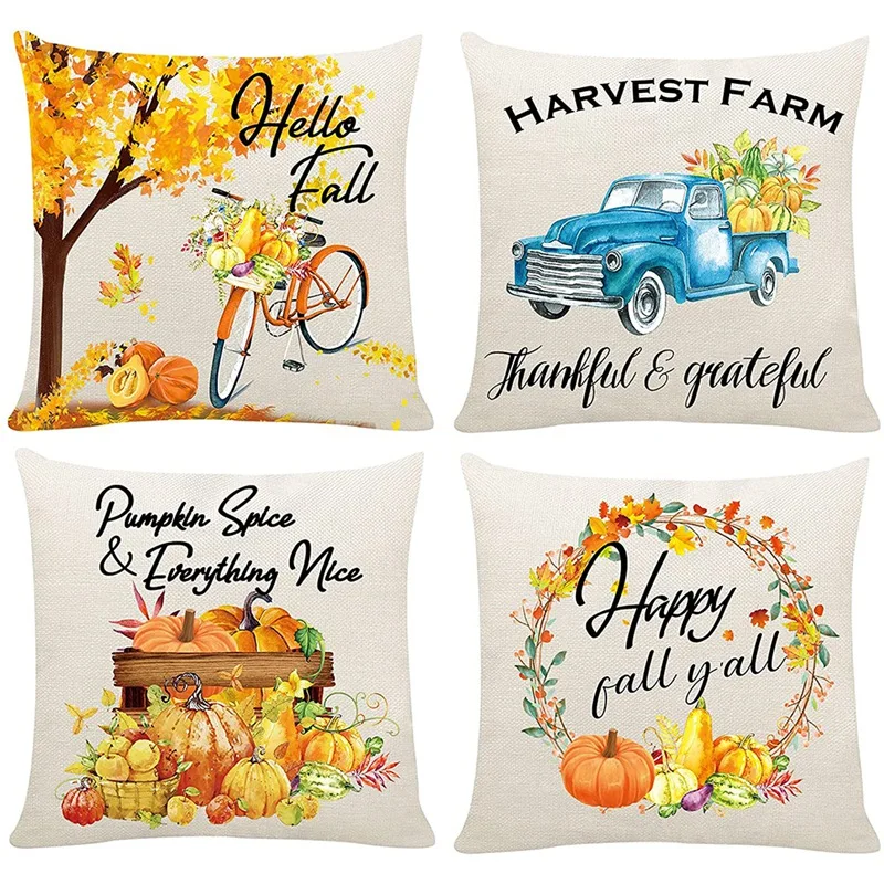 

Fall Pillow Covers , Fall Decorations for Home, Farmhouse Throw Pillow Covers Set of 4, Fall Decor Pillow Covers
