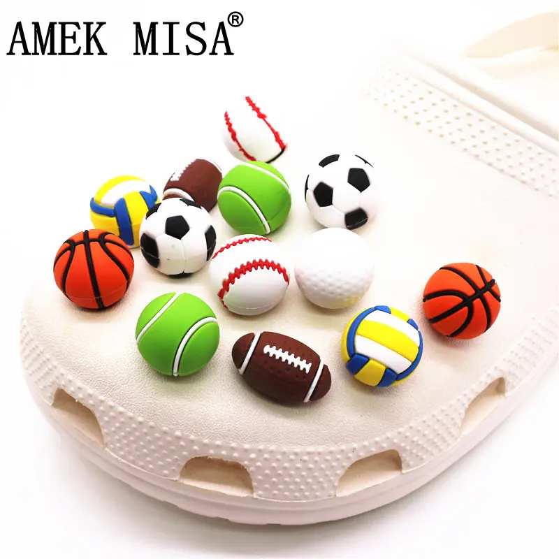 Hot 1pcs 3D Ball PVC Shoe Charms DIY Basketball Football Shoe Accessory Fit Croc Clogs Decorations Buckle Unisex Kids Gifts Jibz