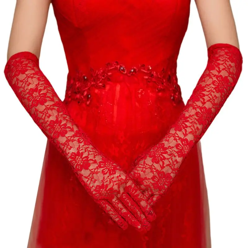 

Red Color Long Length Ruched Gloves Ergonomic Design Practical Products
