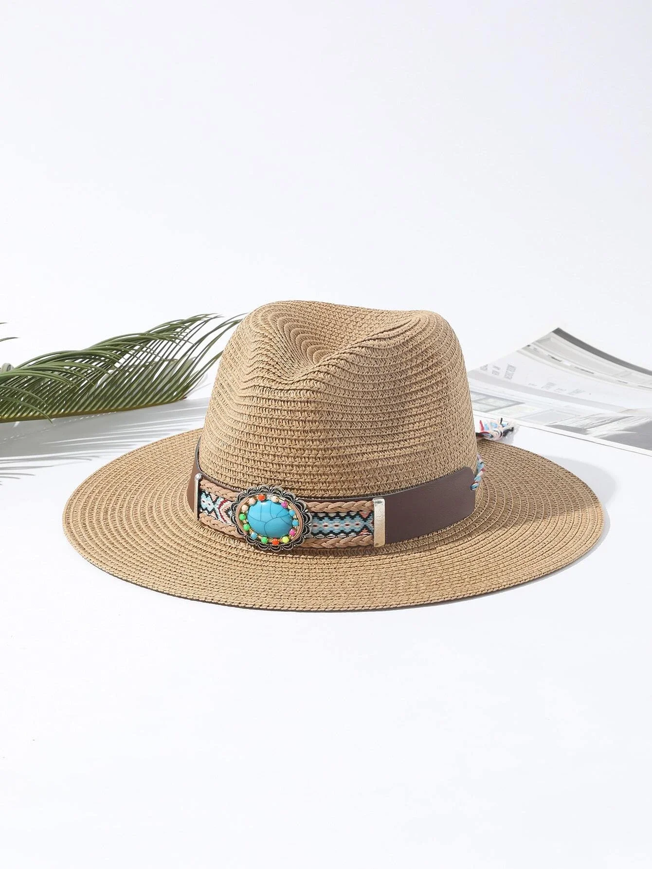 

hat Turquoise Decor Braid Detail Straw Hat beach