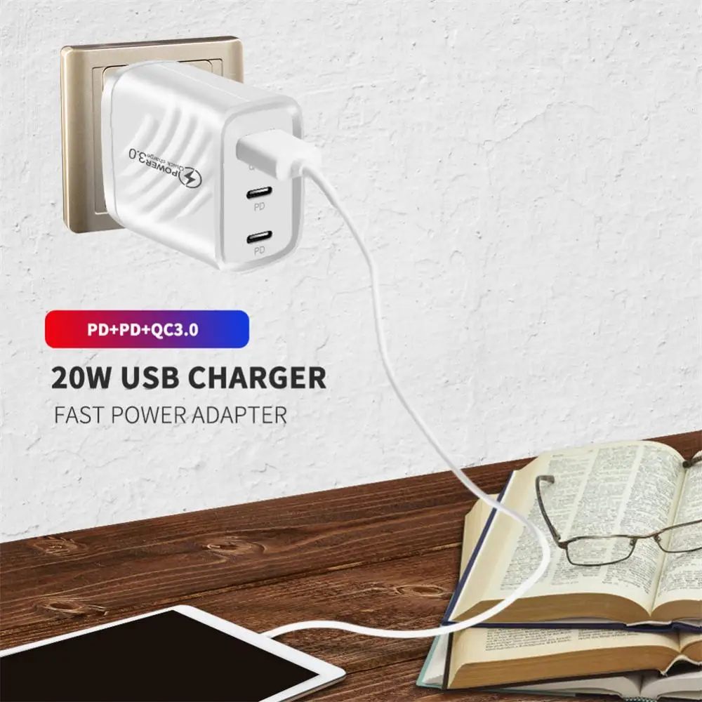 

Phone Accessories 20w 3 Port Mobile Phones Adapter Wall Charger Quick Charge Qc 3.0 Usb C Charger Lightweight Eu/us/uk Plug