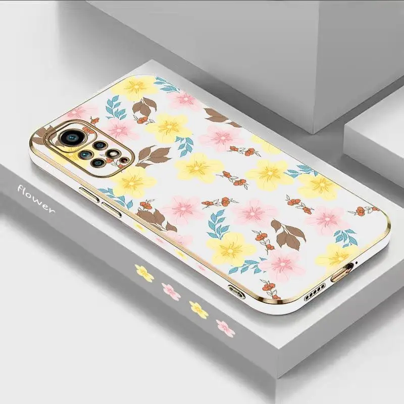 Twin Flower Luxury Plating Phone Case For Xiaomi Redmi Note 11 Pro Plus 12Pro Plus 11 11S 10 Pro 12 9S 8 Pro Cover