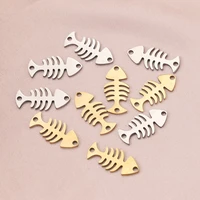 5pcs 1021mm gold stainless steel fish bone charm pendants for diy jewelry making supplies necklace bracelet bulk item