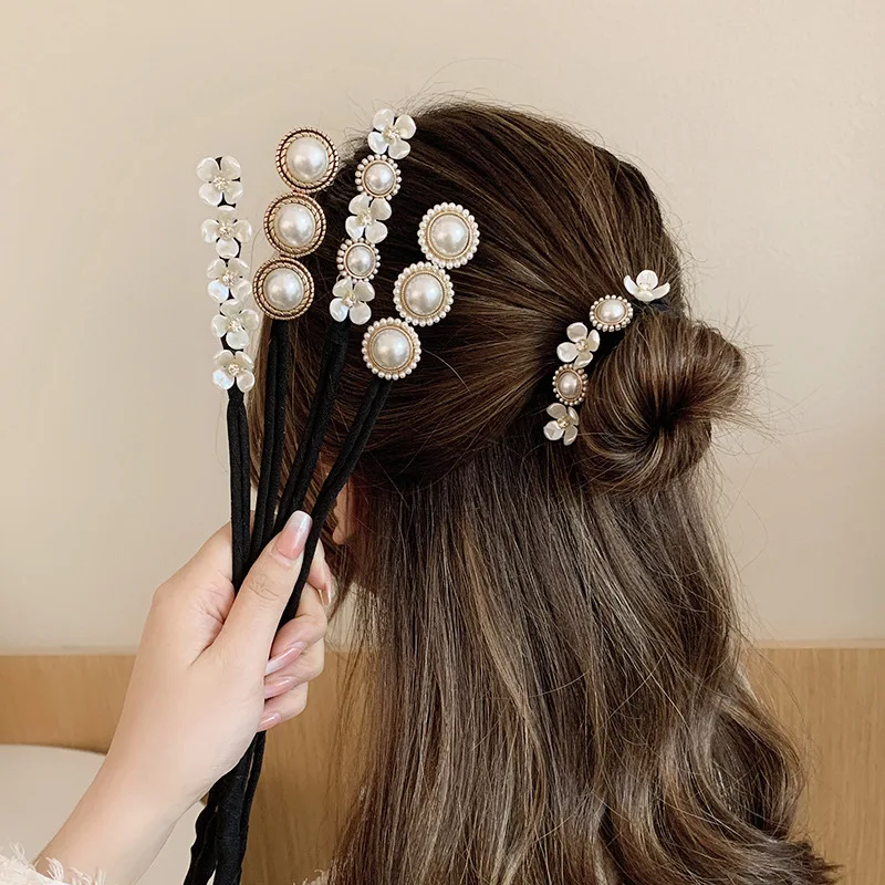 

1PC New Korean Version Flower Dish Hair Device Ball Head Simple Retro Pearl Hair Styling Tools Hair Accessories Headband Fashion