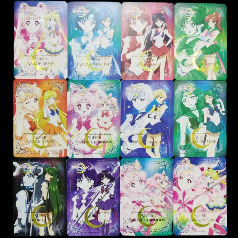 

9pcs/set Sailor Moon Tsukino Tenoh Usagi Haruka Kino Makoto Anime Girl Character Gilded Flash Card Toy Collect Game Card Gift