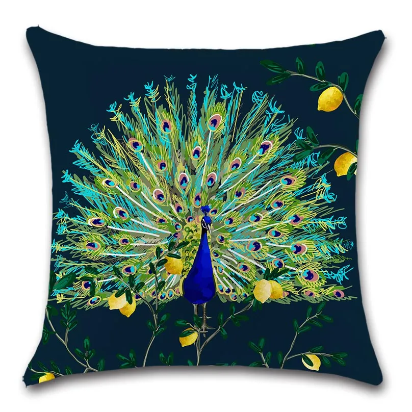 

Peacock Tropical Plant Print White Cushion Cover Decorative Home Throw Sofa Chair Car Seat Friend Bedroom Kids Gift Pillowcase