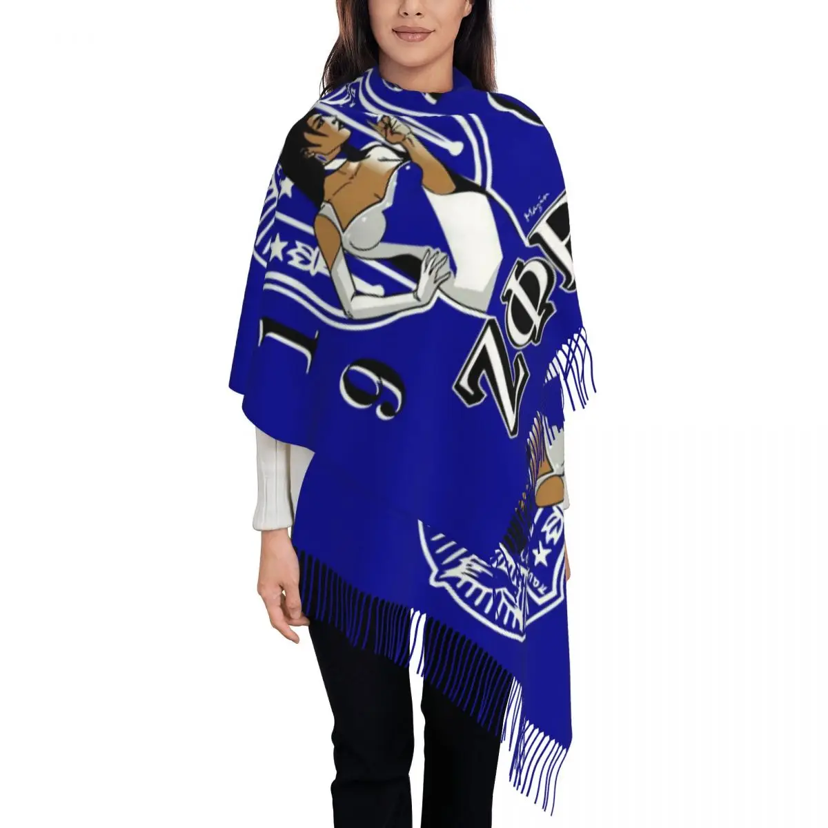 

Zeta Phi Beta ZOB Scarf Wrap for Women Long Winter Fall Warm Tassel Shawl Unisex Greek Letter 1920 Scarves