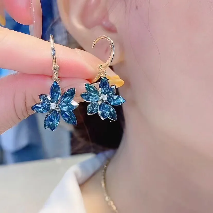 

Новые модные корейские Роскошные серьги Стразы для женщин синие розовые цветные серьги Свадебные украшения Аксессуары для вечевечерние дл...