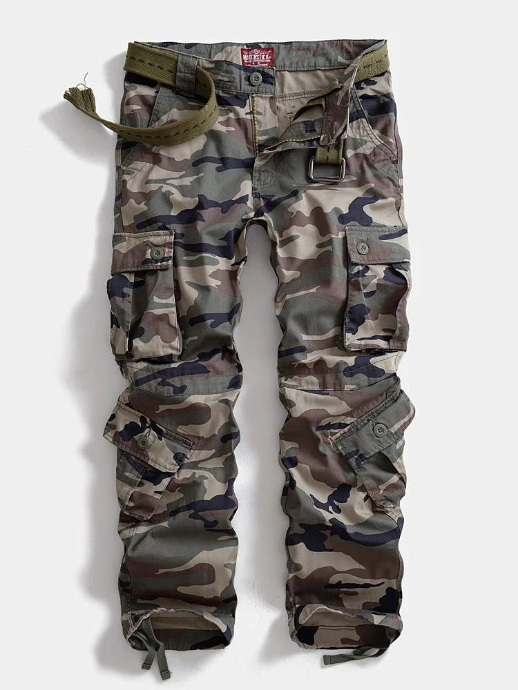 Heavy Camouflage Straight Men's Cotton Loose Hip Hop Overalls Casual Pants Multi-Pocket Outdoor Trousers Plus size