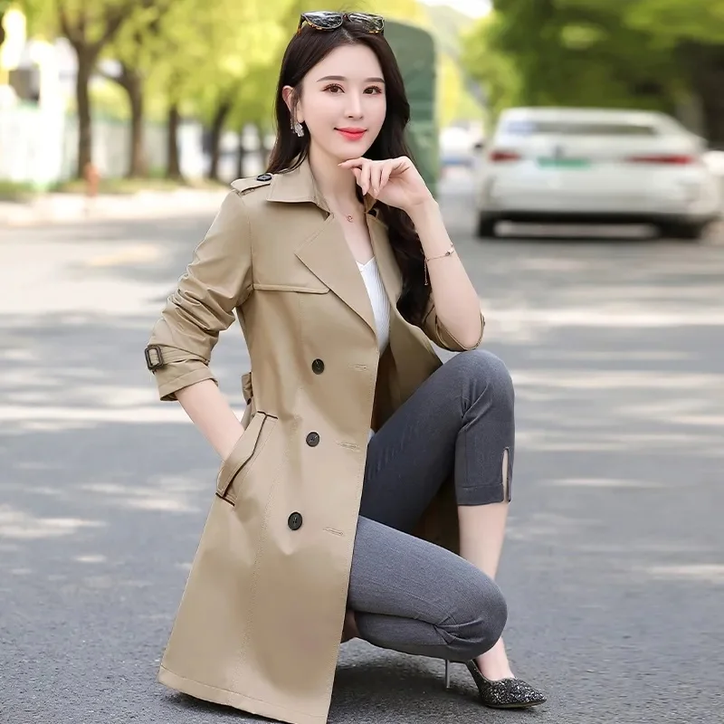 

2022 New Women Trench Coat Casual Women's Long Outerwear Loose Overcoat Autumn Fashion Double-breasted Windbreaker Femme Coats