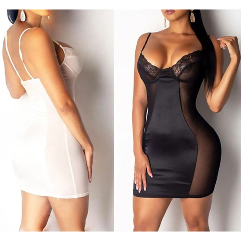 

Deep V-Neck Strap Night Dress Sexy Woman Nightdress Lace Lingerie Sexy Women Nightgown Women'S Sexy Lace Satin Nightdress