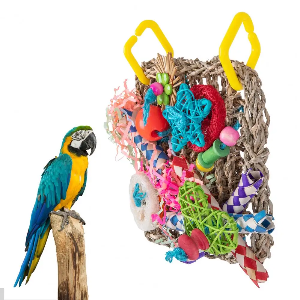 

Wood Blocks for Pet Birds Anxiety Relief Parrot Chewing Toys Natural Grass Tubes Colorful Woven Tubes Wire Paper Wire for Pet
