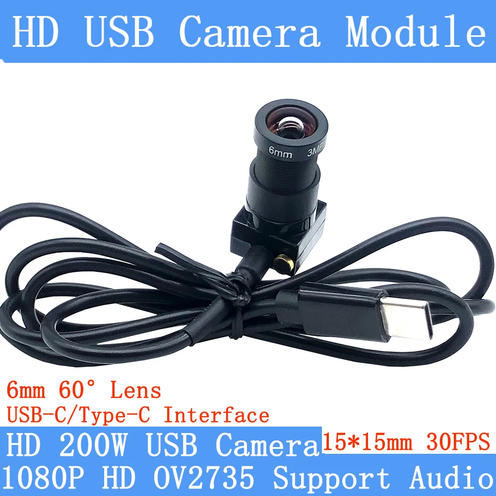 Фото Модуль камеры 2 МП HD USB-C 1080P 6 мм 60 °   Объектив с нулевым искажением, 30 кадров в секунду, высокоскоростная мини-веб-камера видеонаблюдения с поддержкой аудиосистемы типа C №1