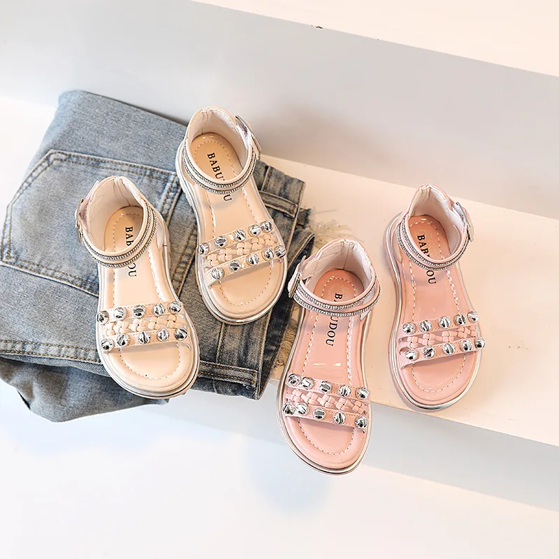 

Toddler Girls' Sandals Summer Fashion 2022 Kids Rivet High Top Woven Roman Sandals Children's Versatile Beach Shoes