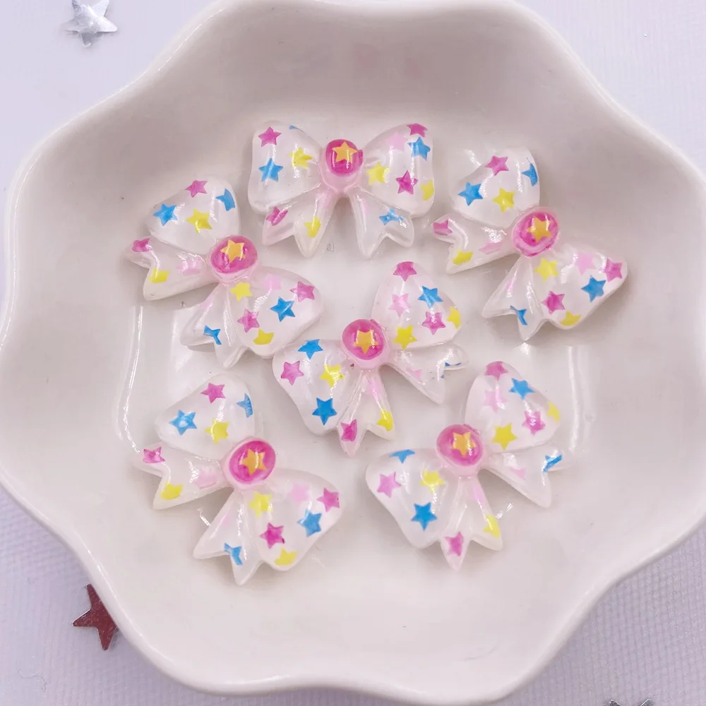 

20 шт., кавайная красочная блестящая звезда, бант, плоская задняя часть, стразы, фигурка, альбом для вырезок, сделай сам, декор, аксессуары для дома, поделки OM12