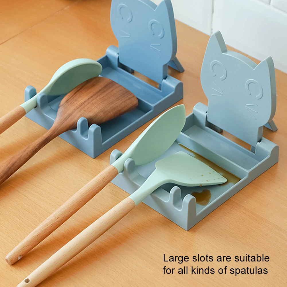 

Kitchen Spatula Ladle Shelf Cat Shape Spoon Rest Pot Lid Holder Rack Cover Strainer Pad Multif-Stand Containers Organizers