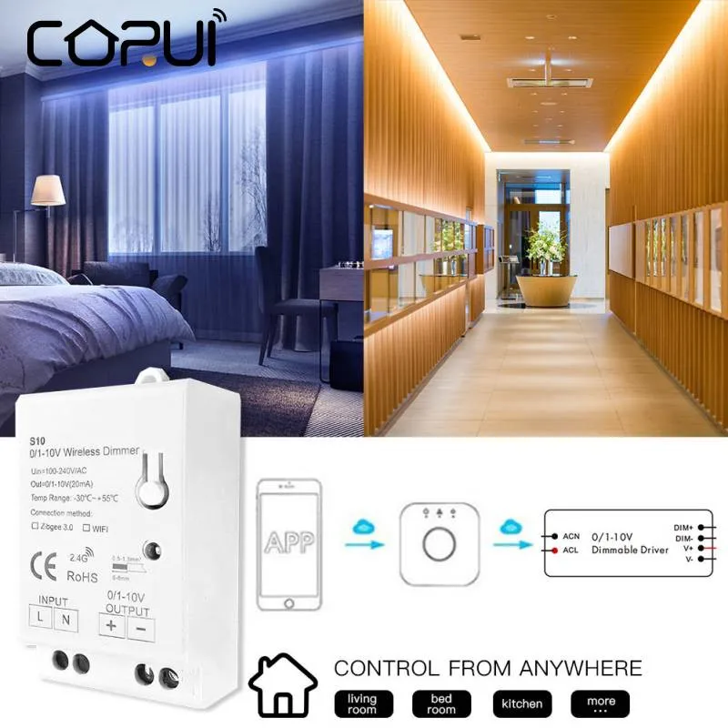 

CoRui Tuya Smart Zigbee 3.0 Dimming Controller 0-10V 1-10V Work With ZigBee 3.0 Gateway Google Home Alexa APP Control Smart Home