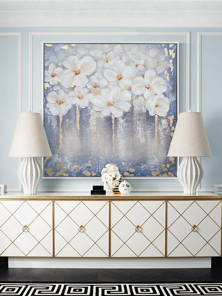 

Hand-painted Oil Painting Modern Abstract Painting Flower Gold Foil Living Room Decorative Painting Hanging Painting