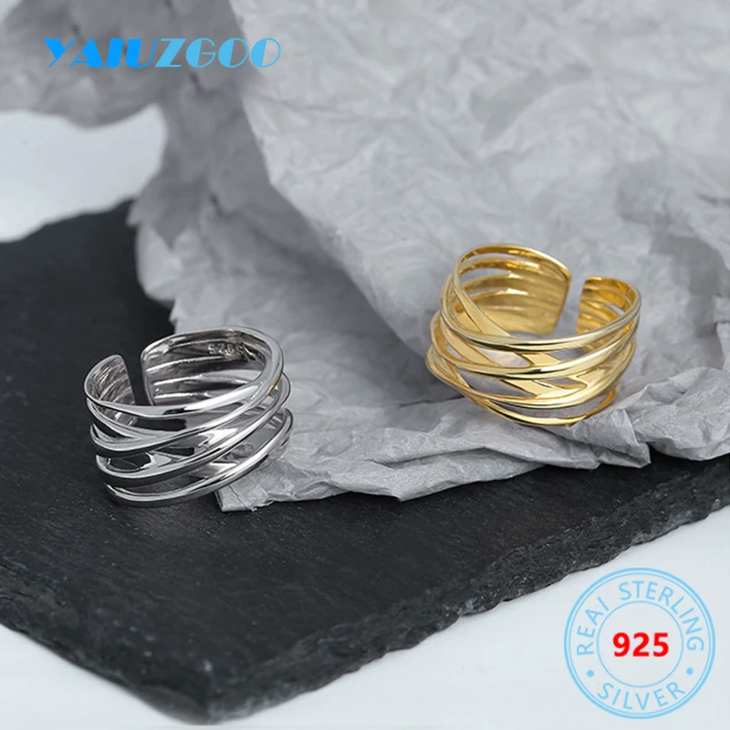 

Luxury S925 Sterling Silver Open Ring Fashion Design Multilayer Line Finger Adjustable Ring Party Gift Couple Jewelry For Women