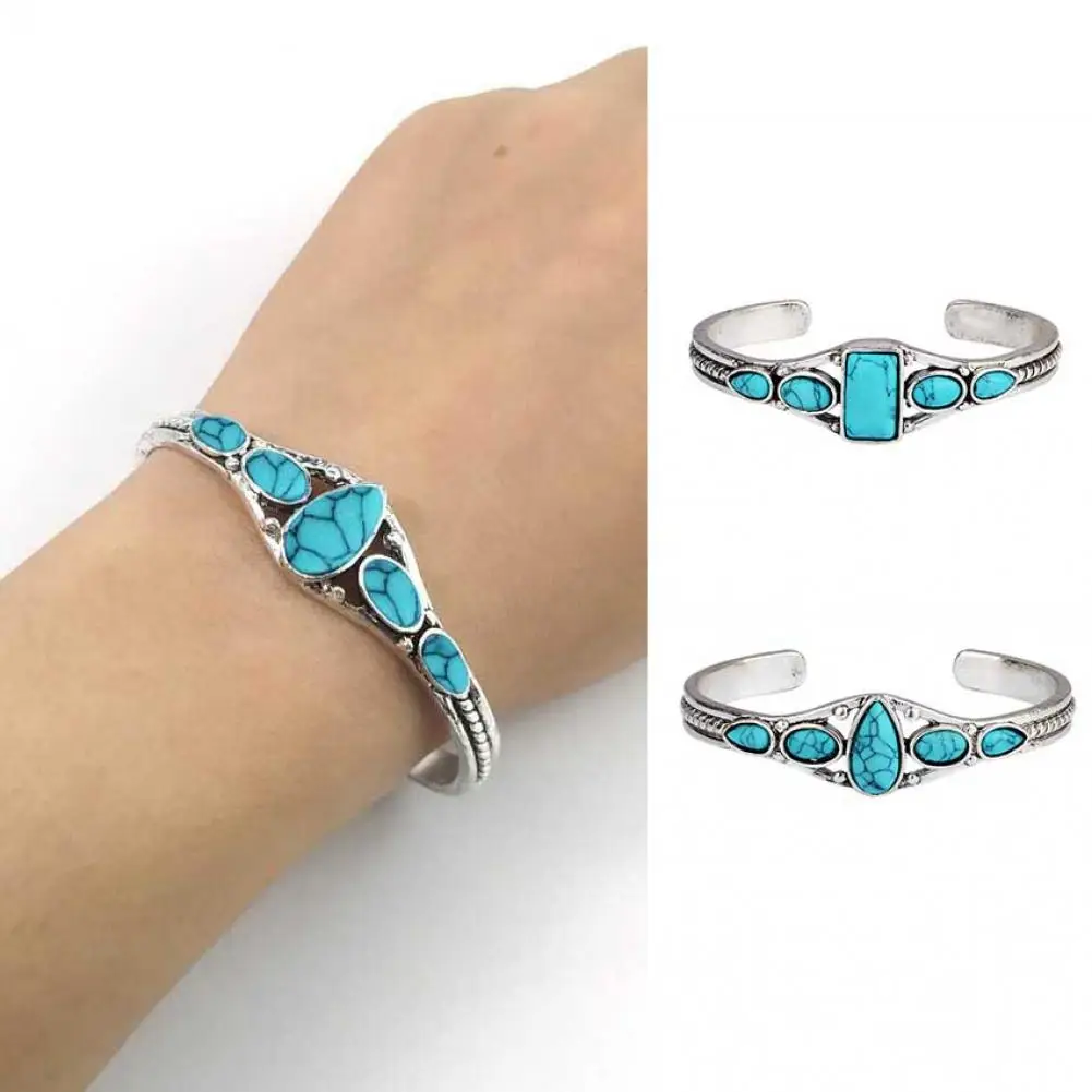 

Chic Women Bangle Gift Vintage Bracelet Adjustable Vintage Turquoises Women Bangle Carving
