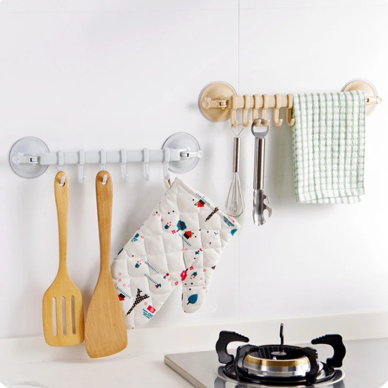 

Suction Cup Rotating Towel Rack 6 Hook Rack Multi-functional Towel Rack Bathroom Storage Rack Bathroom Hooks