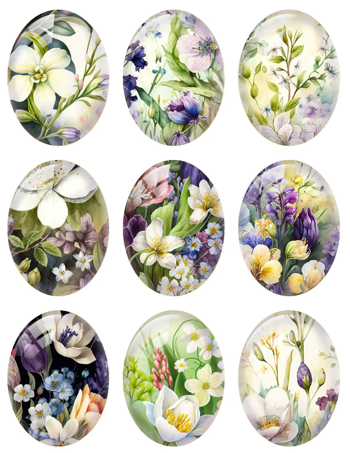 10 шт./лот белый зеленый фиолетовый цветок овальный фото стеклянный кабошон с