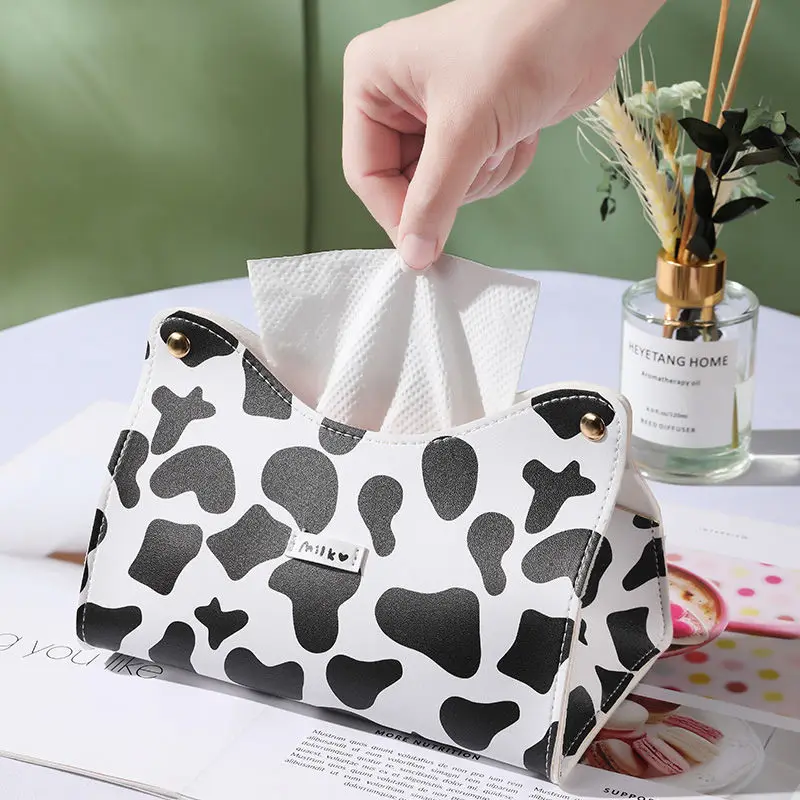 

Cow Animation Tissue Boxes Lovely Animal Leather Napkin Holder Multifunctional Storage Box Cosmetic Bag Car Tissue Box