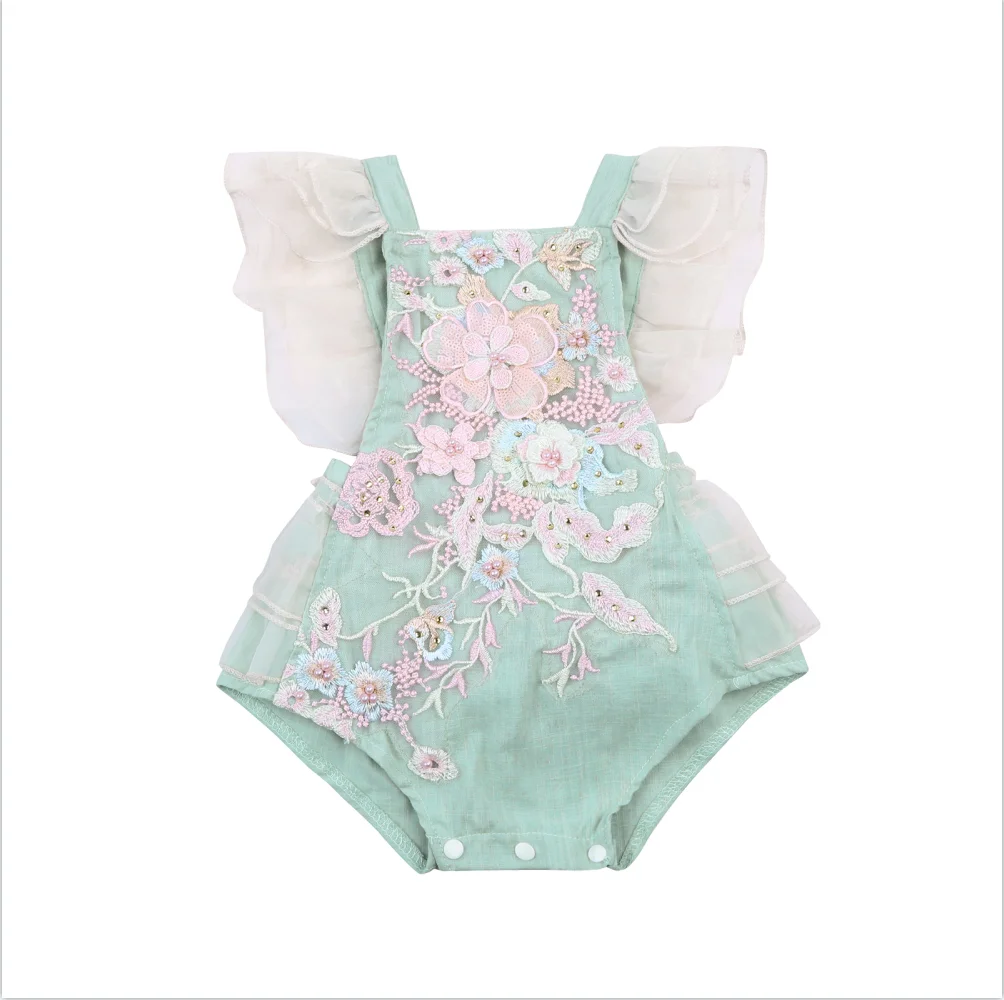 

0-24M Summer Princess Newborn Baby Girl Romper Flower Pearl Lace Jumpsuit Overalls Outfits Costumes