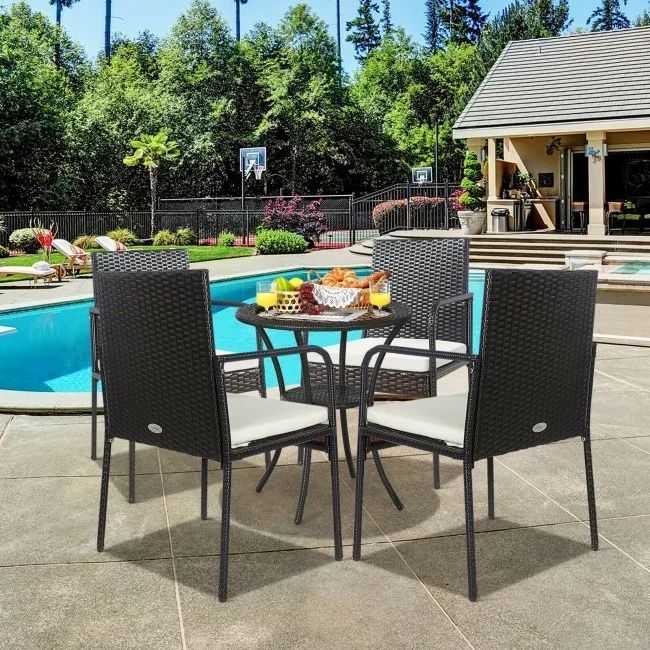 

4 Pieces Patio Wicker Rattan Dining Set with Comfy Cushions