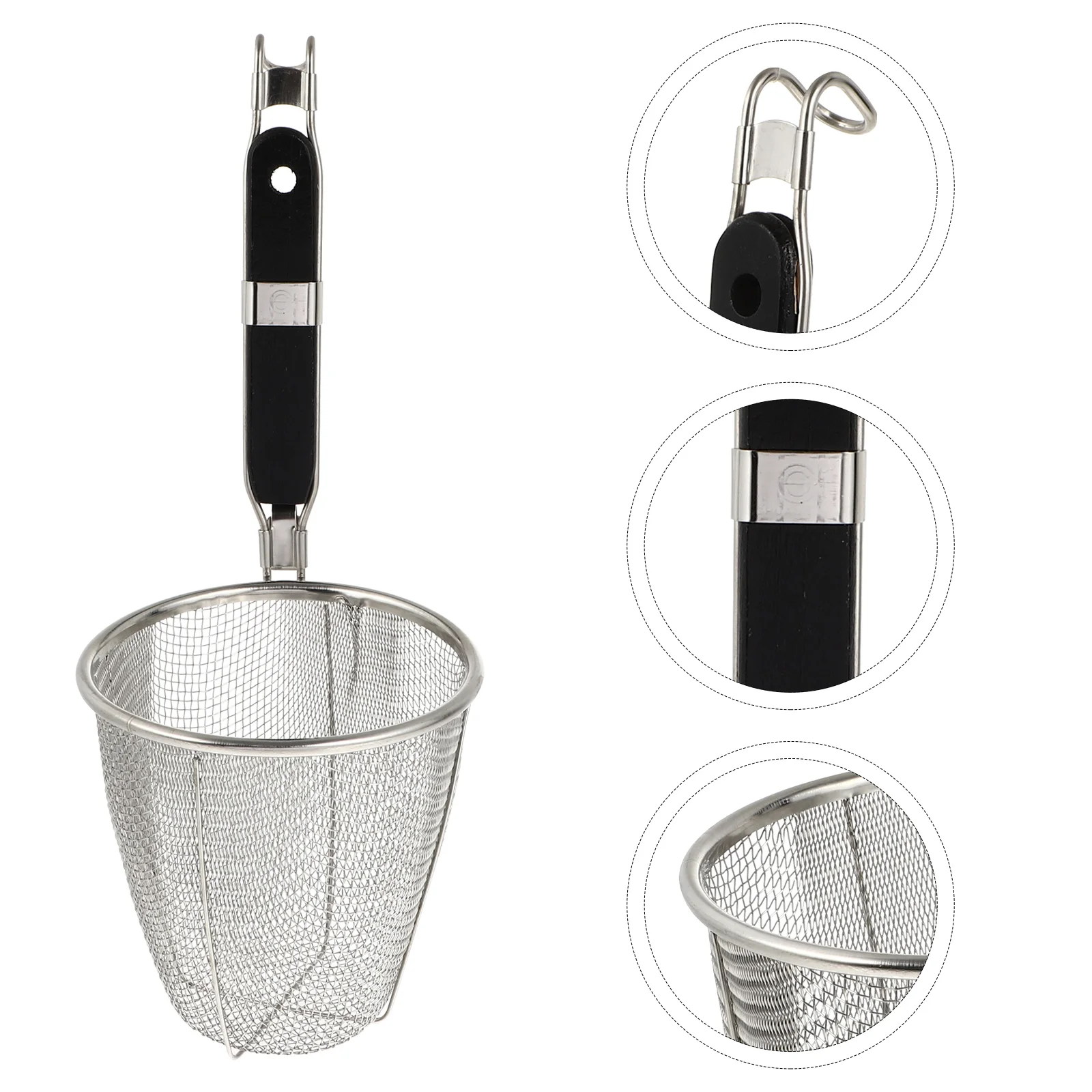 

Stainless Steel Strainer Basket Wire Mesh Food Skimmer Kitchen Sieve Noodle Spoon For Pasta Dumpling Noodle (Black Handle)