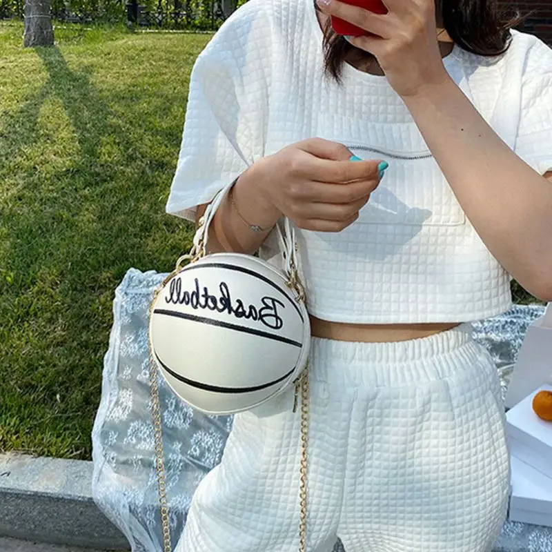 

Женская круглая баскетбольная сумка из искусственной кожи для девушек, сумка-мессенджер через плечо с цепочкой, сумка-тоут, кошелек 066C