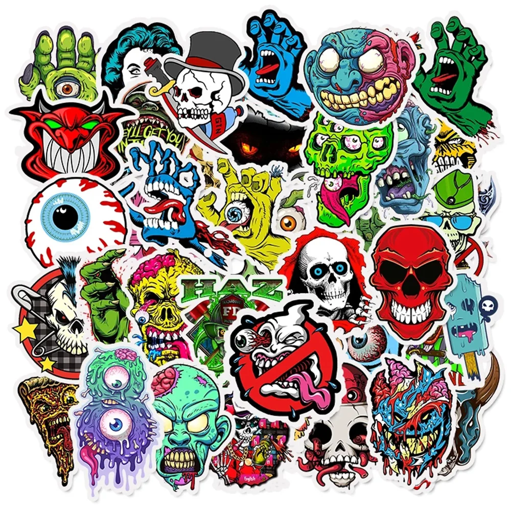 

10/30/50pcs Terror Sticker Graffiti Skeleton Dark Funny Stickers for DIY Sticker on Travel case Laptop Skateboard Guitar Fridge