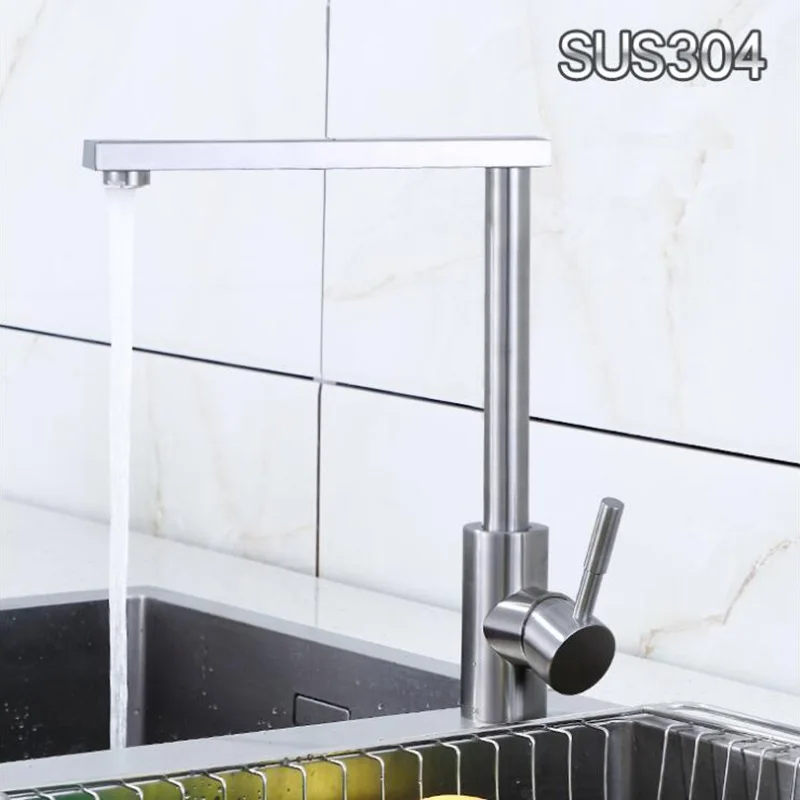 

kitchen High-quality 304 stainless steel brushed basin faucet 360 degree rotary table wash a faucet, hot and cold water mixer t