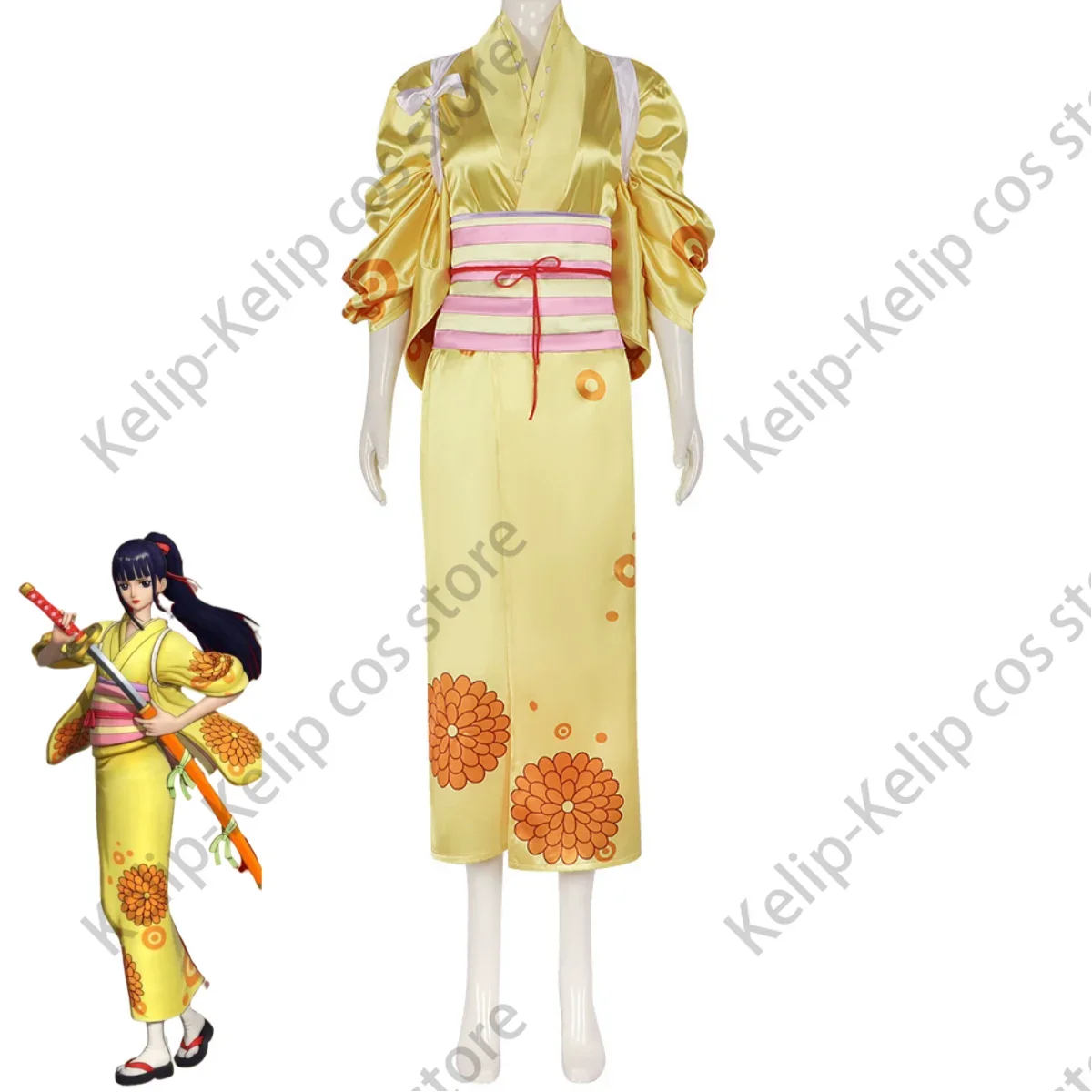Костюм для косплея аниме Kikunojo O-Kiku халат-кимоно желтого цвета в японском стиле