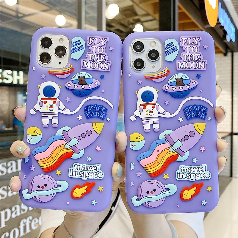

Милый 3D мультяшный чехол для телефона с космосом астронавтом для iPhone 11 12 Pro MAX Mini X XR XS 7 8 Plus SE2, мягкий силиконовый чехол с полной защитой