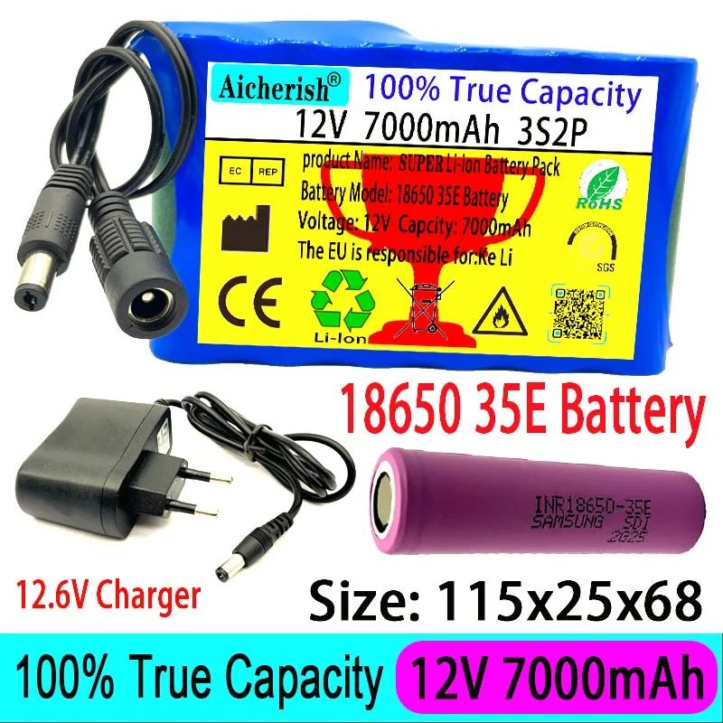 

18650 35E Aicherish 100%True Capacity 12V 14Ah 3S2P Portable Li-Ion Rechargeable Battery 12.6V Charger Electric Bike Scooter BMS