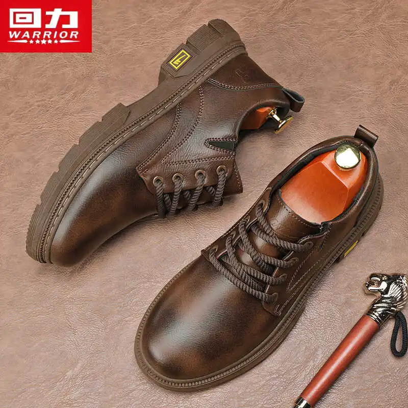 Warrior Work Shoes Men's 2024 New Official Genuine Goods British Business Guest look Leather Waterproof Casual Protec...