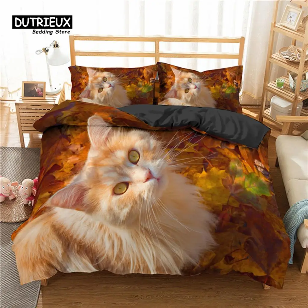 Colorful Cat Bedding Set For Kids Girls Boys 2/3pcs Cute Duvet Cover King Microfiber Animal Comforter Pillowcases