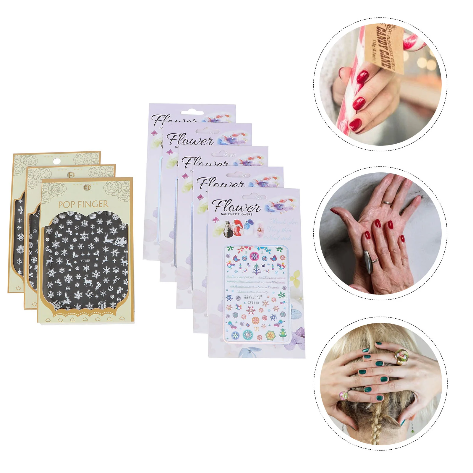 

8 Sheets Nail Christmas Nail Stickers Cartoon Snowflake Manicure Stickers