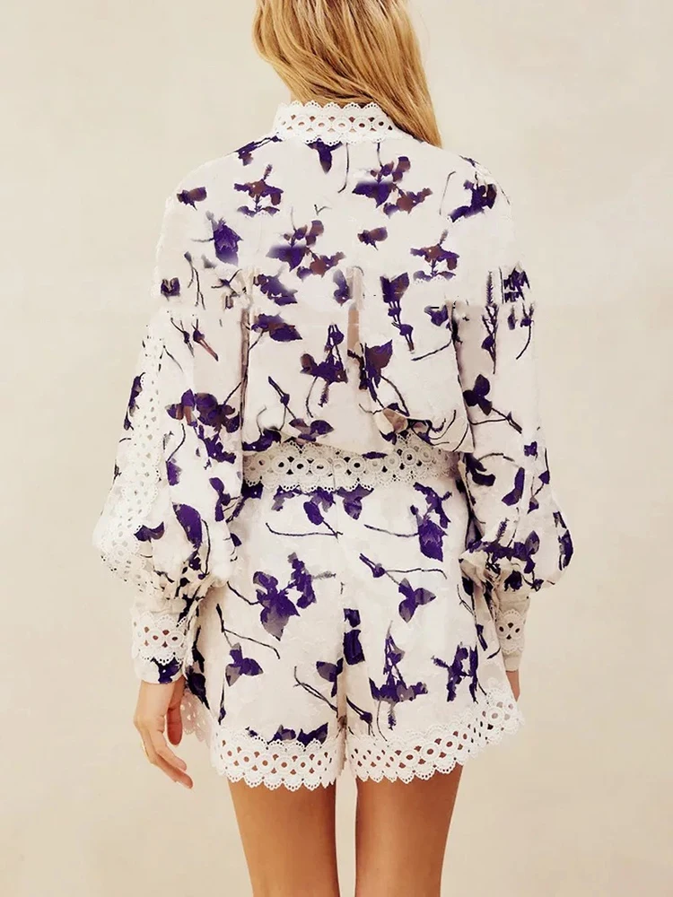 VGH комплект из двух предметов с принтом для женщин воротник-стойка рукав-фонарик