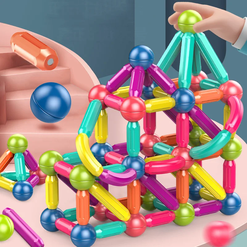 

Большие магнитные палочки, конструктор для детей, пазл, стержень, шарики, строительные блоки, Обучающие 3D Сменные магнитные блоки, игрушки