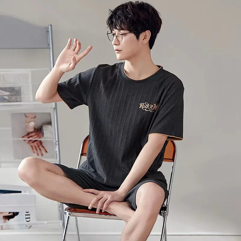 Summer Men's Pajamas Sets 100% Cotton Sleepwear Plus Size Short Sleeve Shorts Leisure Home Clothes 2 Pieces/Set Lounge Pijam