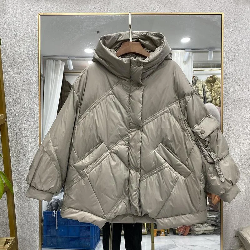 Korean Fashion Winter Women Down Jacket Hooded Parka Down Coats Solid Color Short Puffer Coat Ladies Casual Warm Outwear