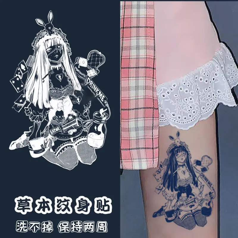 

New Dark Fairy Tale Girl Personality Cool Flower Arm Hot Girl Herbal Juice Tattoo Stickers Lasting Waterproof Temporary Tattoo