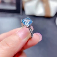 meibapj blue topaz simple square ring for women real 925 sterling silver fine party jewelry