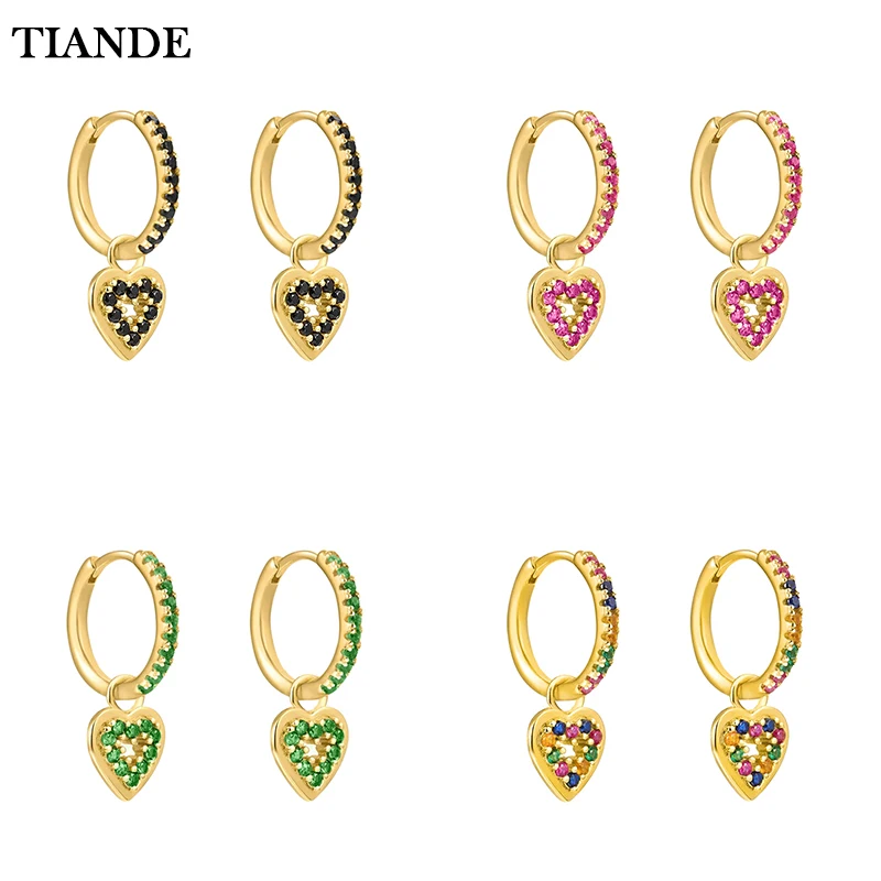 

TIANDE Silver Color Gold Plated Heart Dangle Earrings for Women Colour Zircon Hoop Drop Earrings 2022 Fashion Jewelry Wholesale