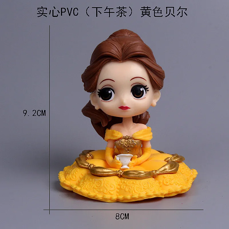 9cm Disney Anime Q Version Snow White Princess Alice in Wonderland Ariel Cinderella Princess Belle PVC Figure Model Toy Gift images - 6