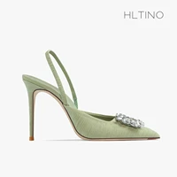 fashion design slingbacks women sandals with crystal high heeled summer shoes rhinestiones covered toe sandal side open pumps