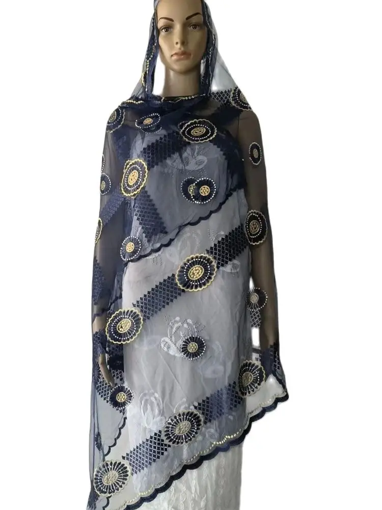 2023 on sale cheap many good design shawls Hot Sale Fashion Muslim African Women Dubai Scarf Big Size Embroidery voile splicing